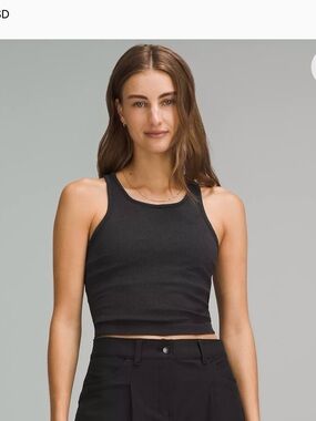 Women’s Lululemon Ebb to Street Black Ribbed Cropped Racerback Tank Top NWT